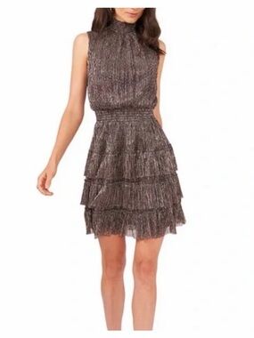 1. State Metallic Brown Tiered Mini Dress